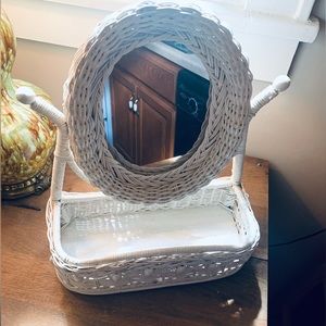 Vintage Tabletop Wicker Vanity Mirror